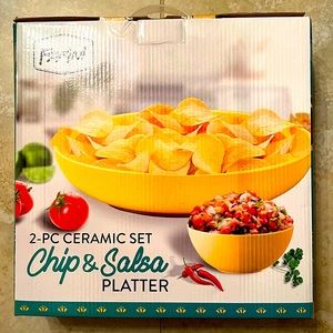 Parini 2PC Ceramic Set Chips & Salsa Platter